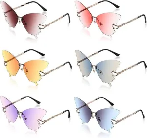 6 Pairs Butterfly Rimless Sunglasses Vintage Gradient Frame Eye Glasses