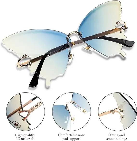 6 Pairs Butterfly Rimless Sunglasses Vintage Gradient Frame Eye Glasses