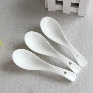 6 Pcs Porcelain White Ceramic Chinese  Soup Spoon | Tableware