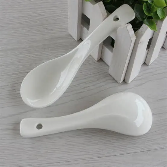 6 Pcs Porcelain White Ceramic Chinese  Soup Spoon | Tableware