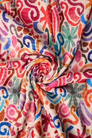 Abstract Multicolored Pattern Printed Crushed Muslin Fabric