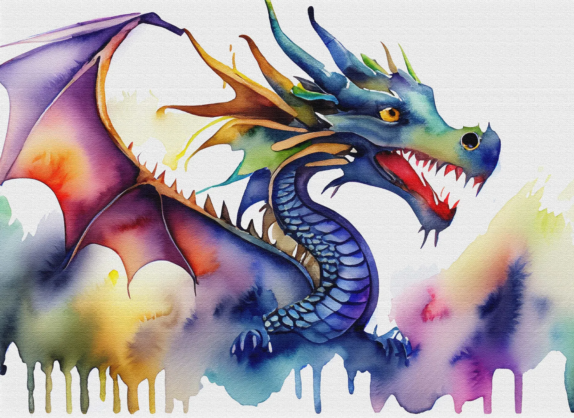 Abstract Watercolor Dragon Rainbow Fantasy Canvas