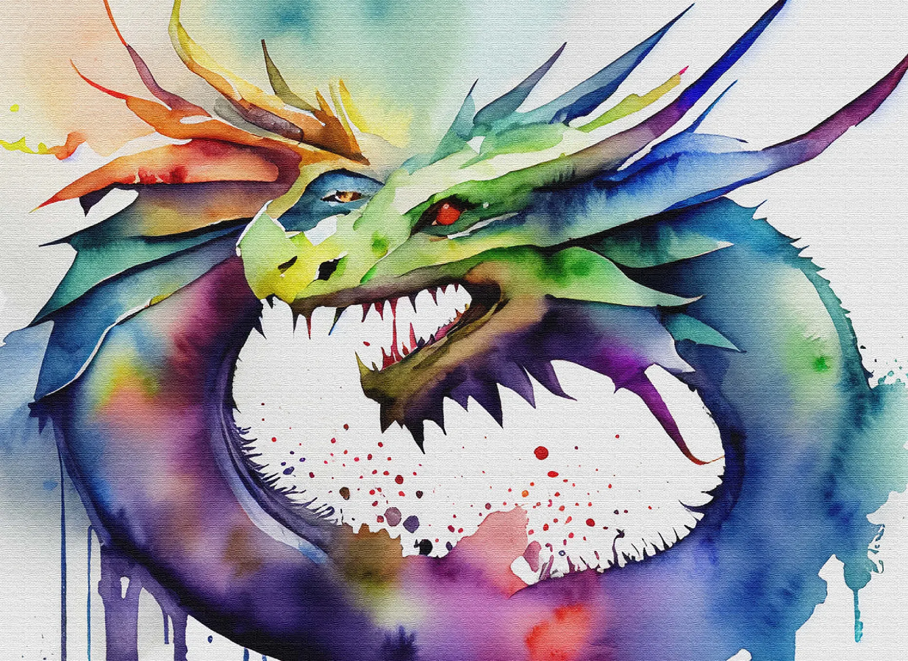 Abstract Watercolor Dragon Twin Flames Fantasy Canvas