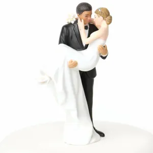 African American Groom Holding Caucasian Bride Interracial Cake Topper Figurine