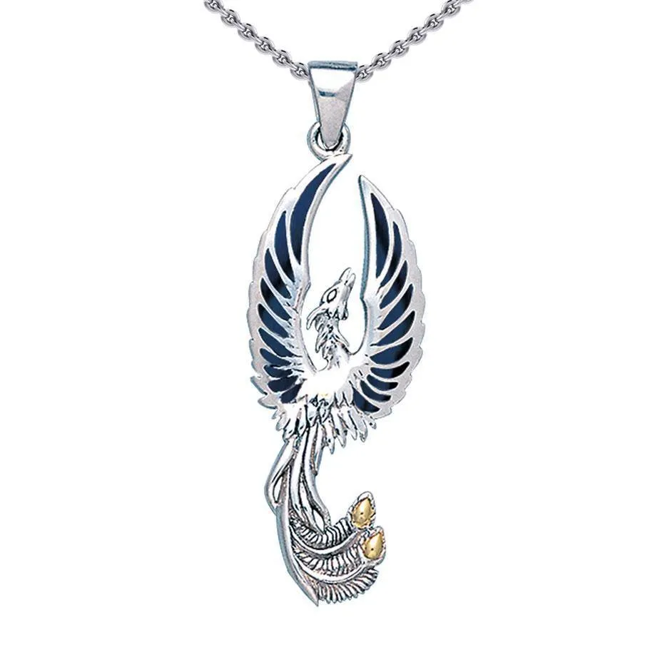 Alighting breakthrough of the Mythical Phoenix Silver and Gold Pendant MPD5680