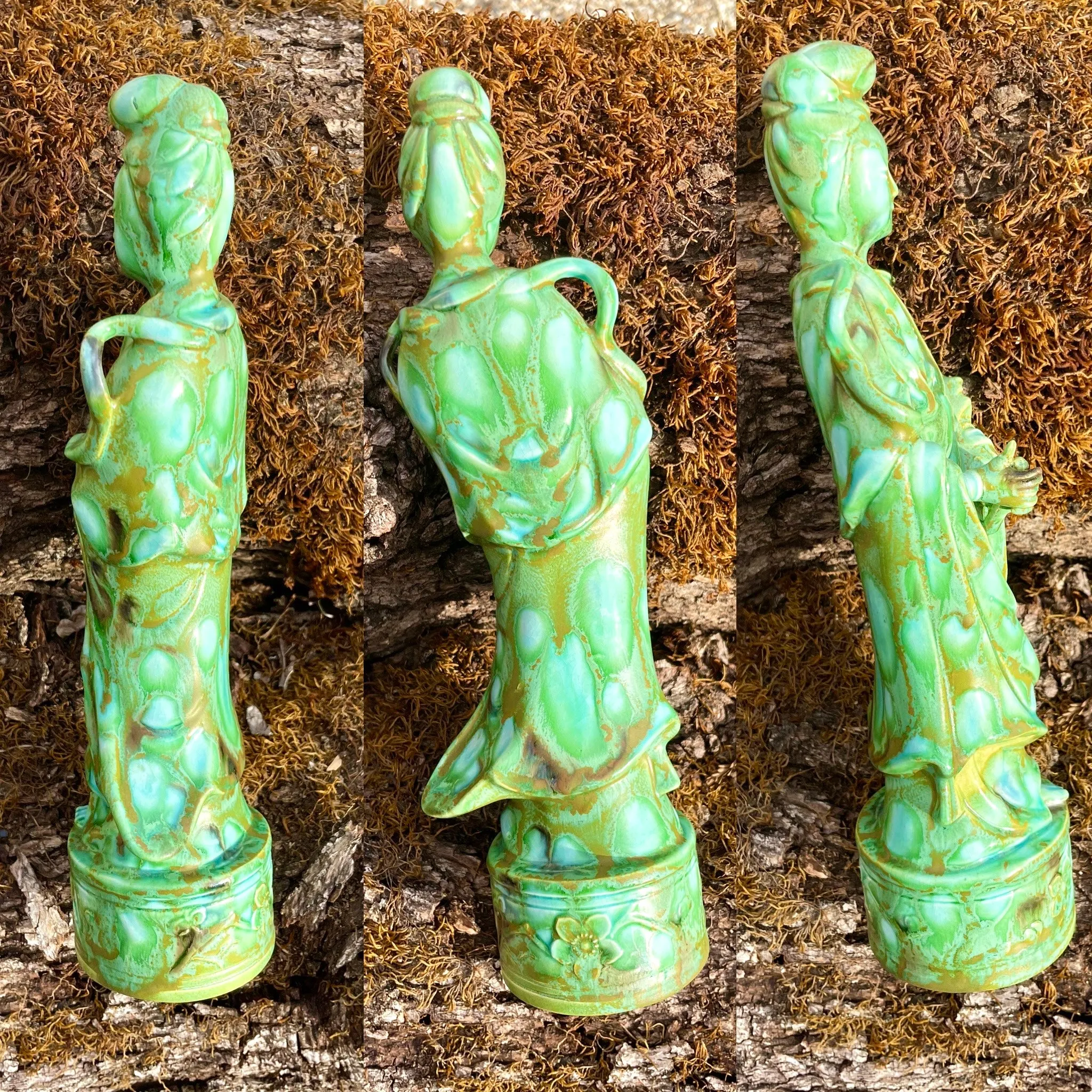 Antique Asian Chinese Woman Green Porcelain Ceramic Art Figurine Statue