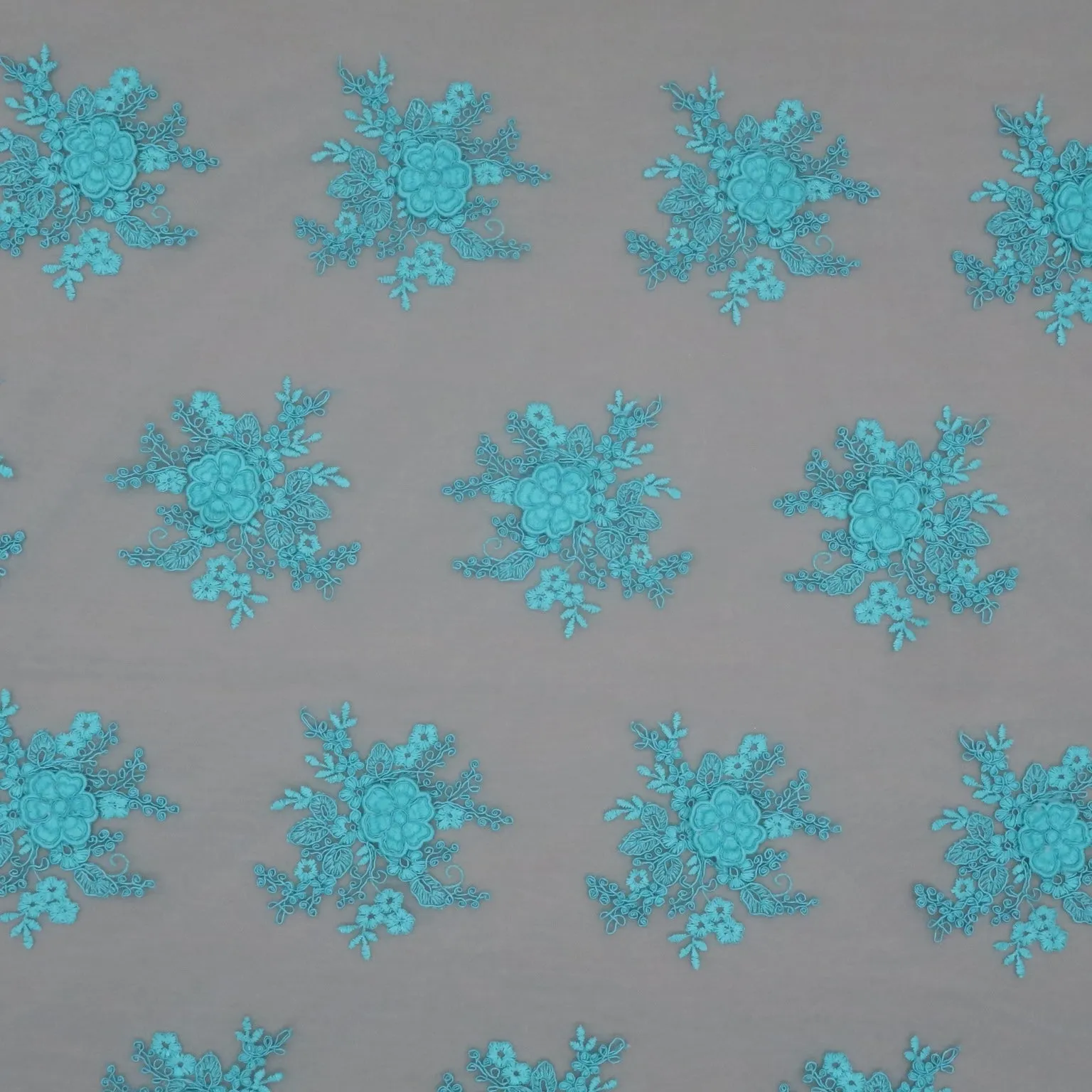 Aqua Tulle with Aqua Floral Design Embroidered Fabric