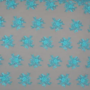 Aqua Tulle with Aqua Floral Design Embroidered Fabric