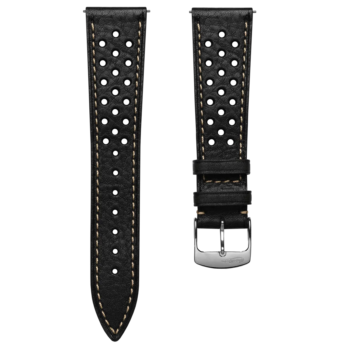 Beaufort Racing Badalassi Carlo Minerva Box Leather Perforated Watch Strap - Black