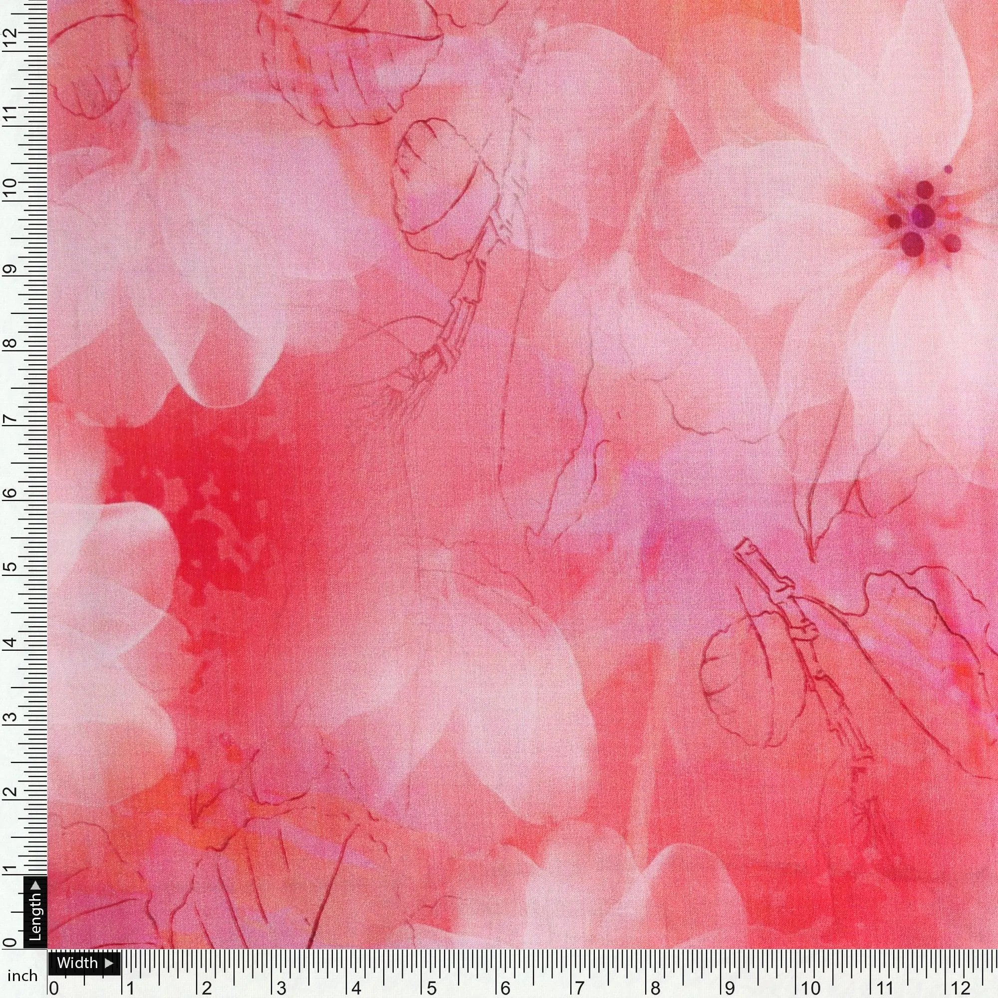 Beautiful Red Floral Digital Printed Fabric - Pure Cotton