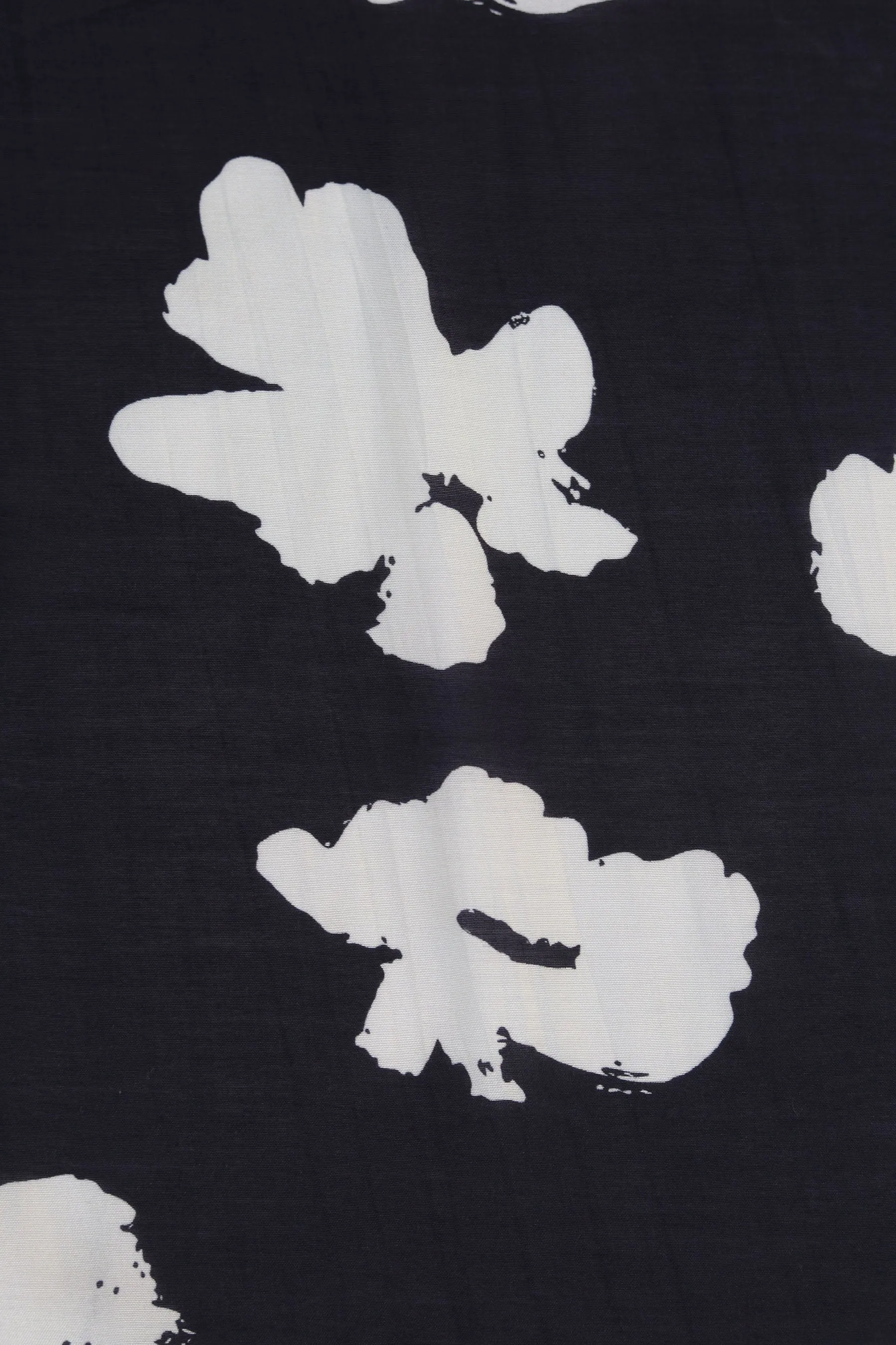 Black and Off White Sketchy Pattern Flower Motif Printed Natural Muslin Silk Fabric