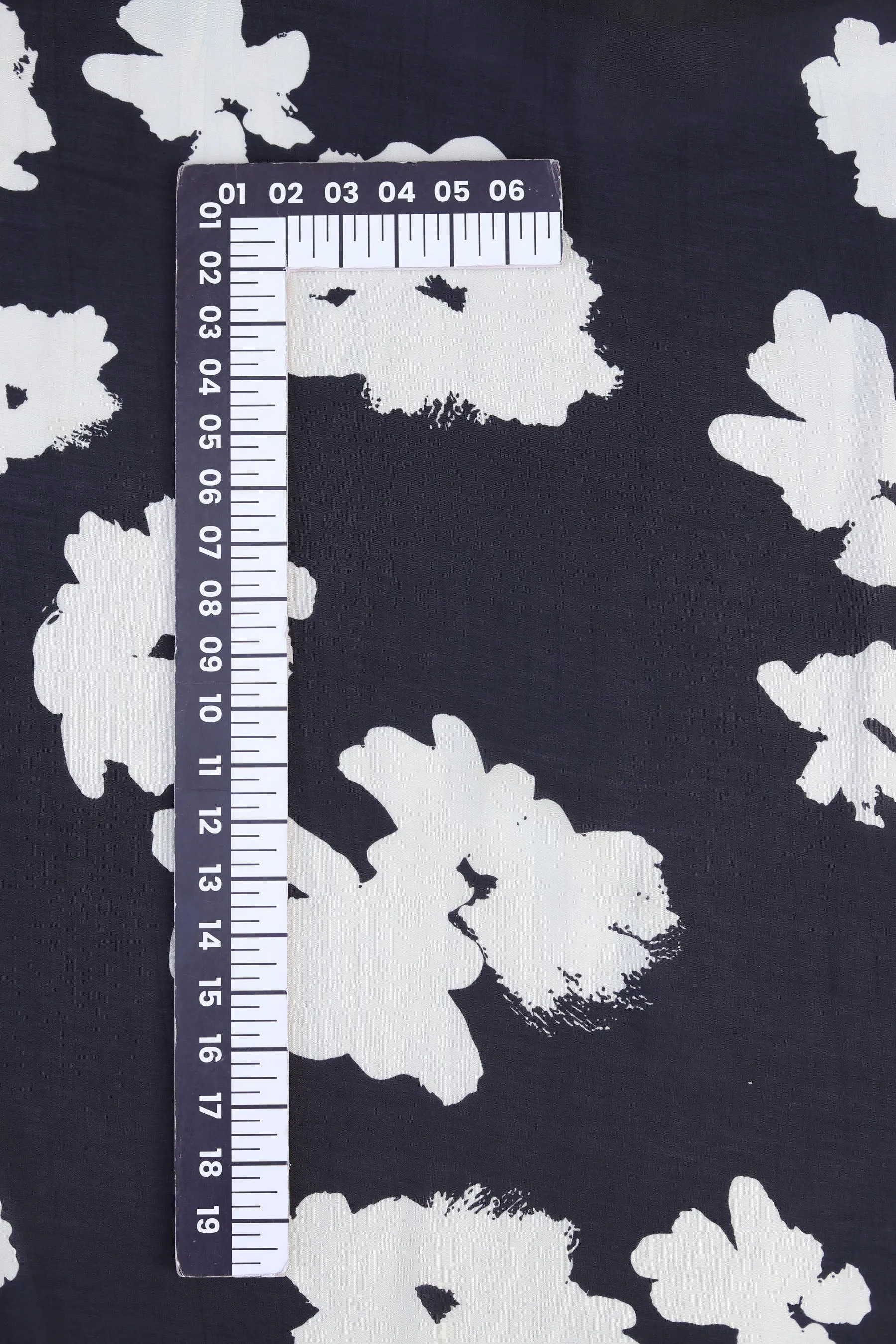 Black and Off White Sketchy Pattern Flower Motif Printed Natural Muslin Silk Fabric