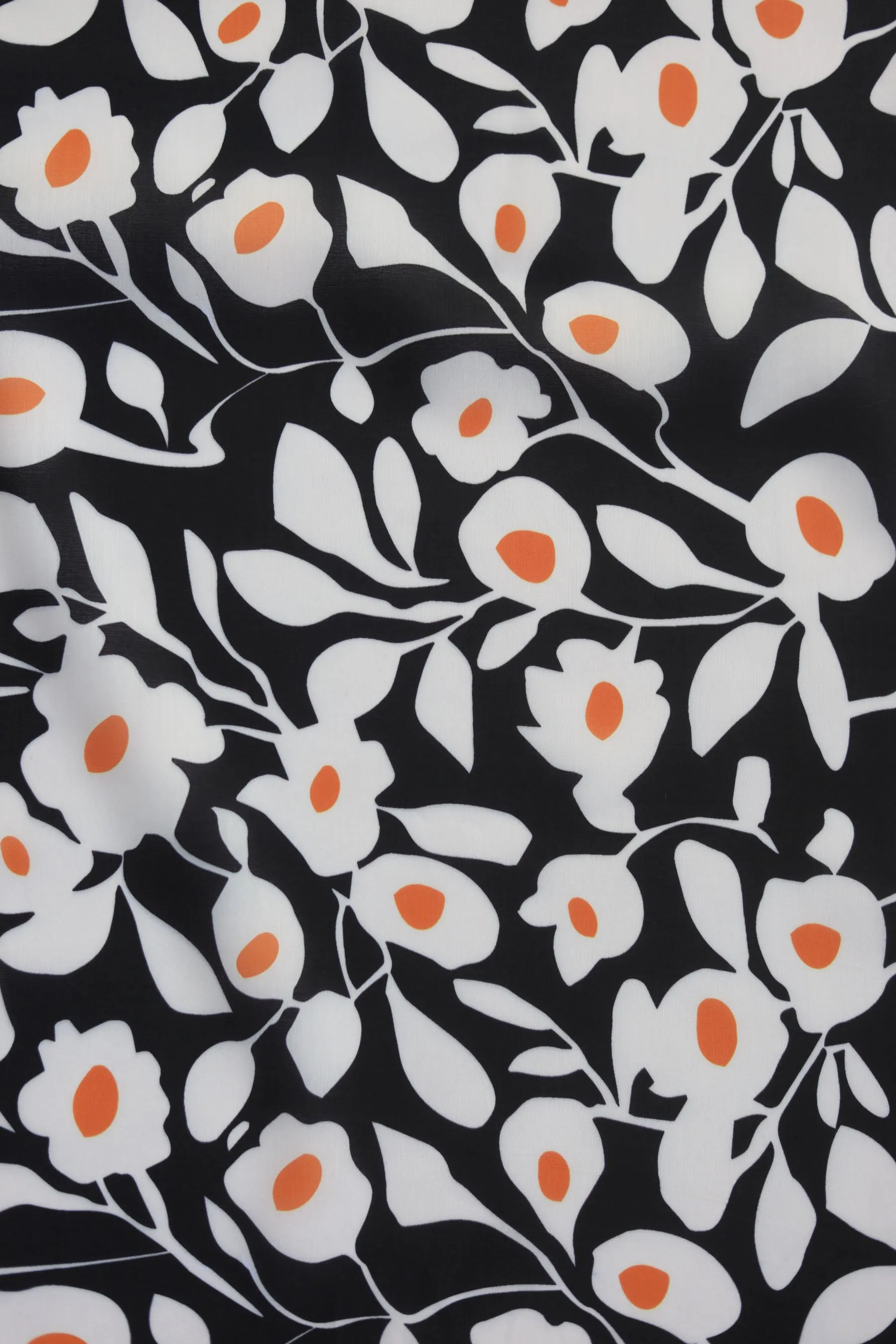 Black and White Floral Printed Muslin Fabric