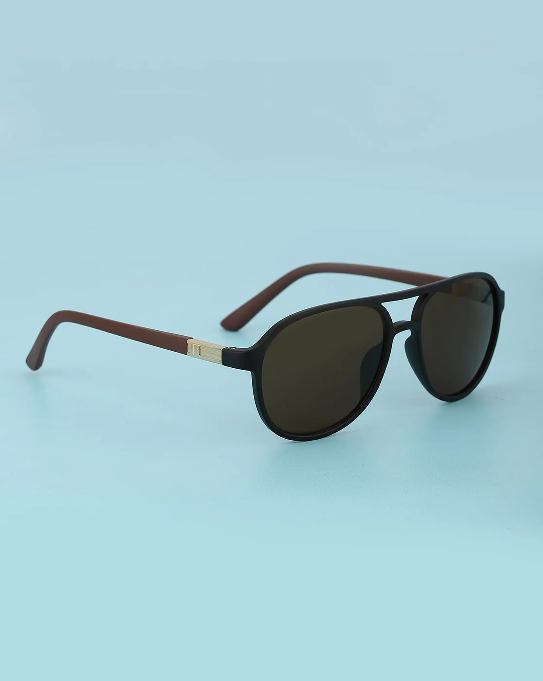 Black With Brown Toned Rectangle Unisex Sunglass With Uv Protected Lens