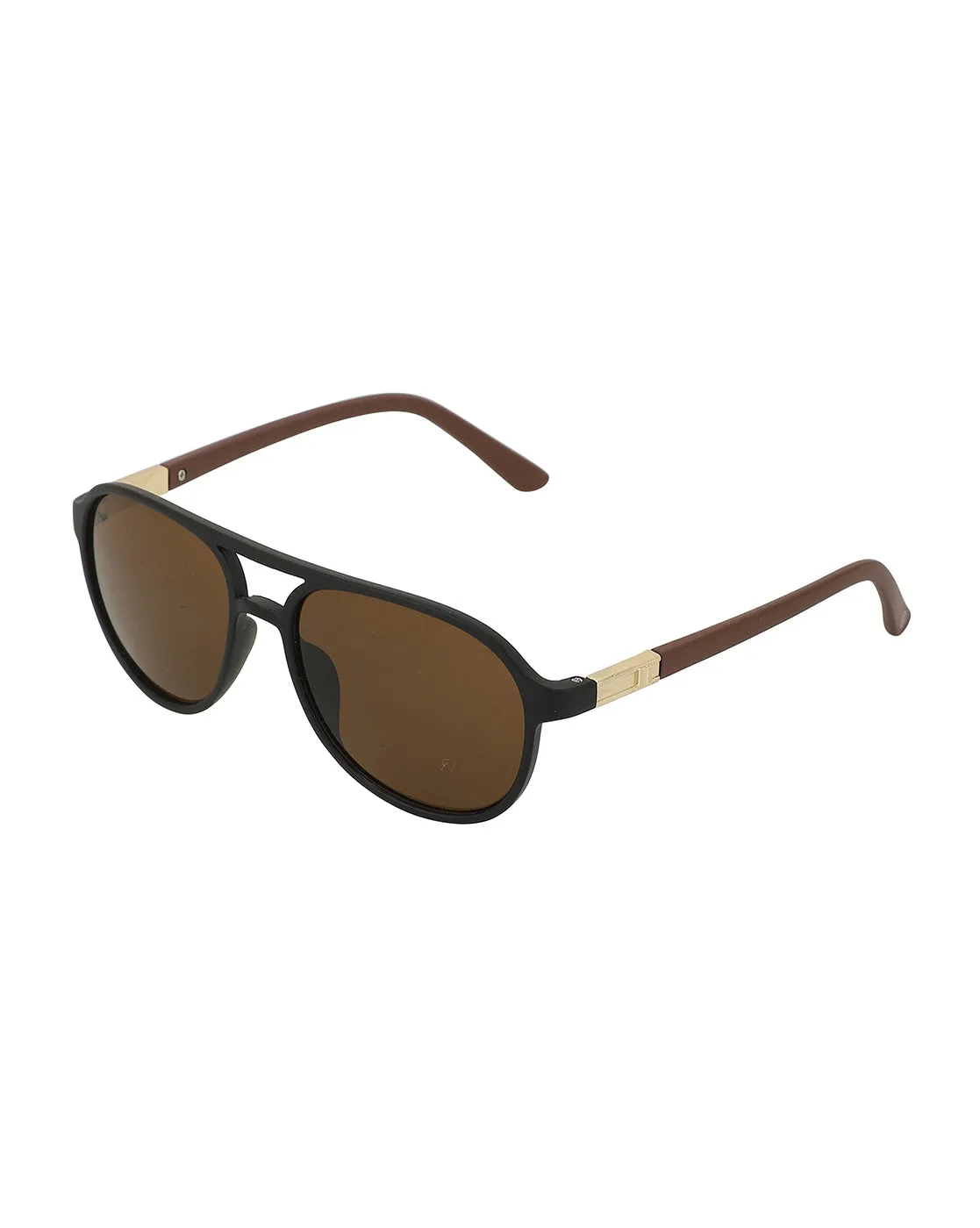 Black With Brown Toned Rectangle Unisex Sunglass With Uv Protected Lens