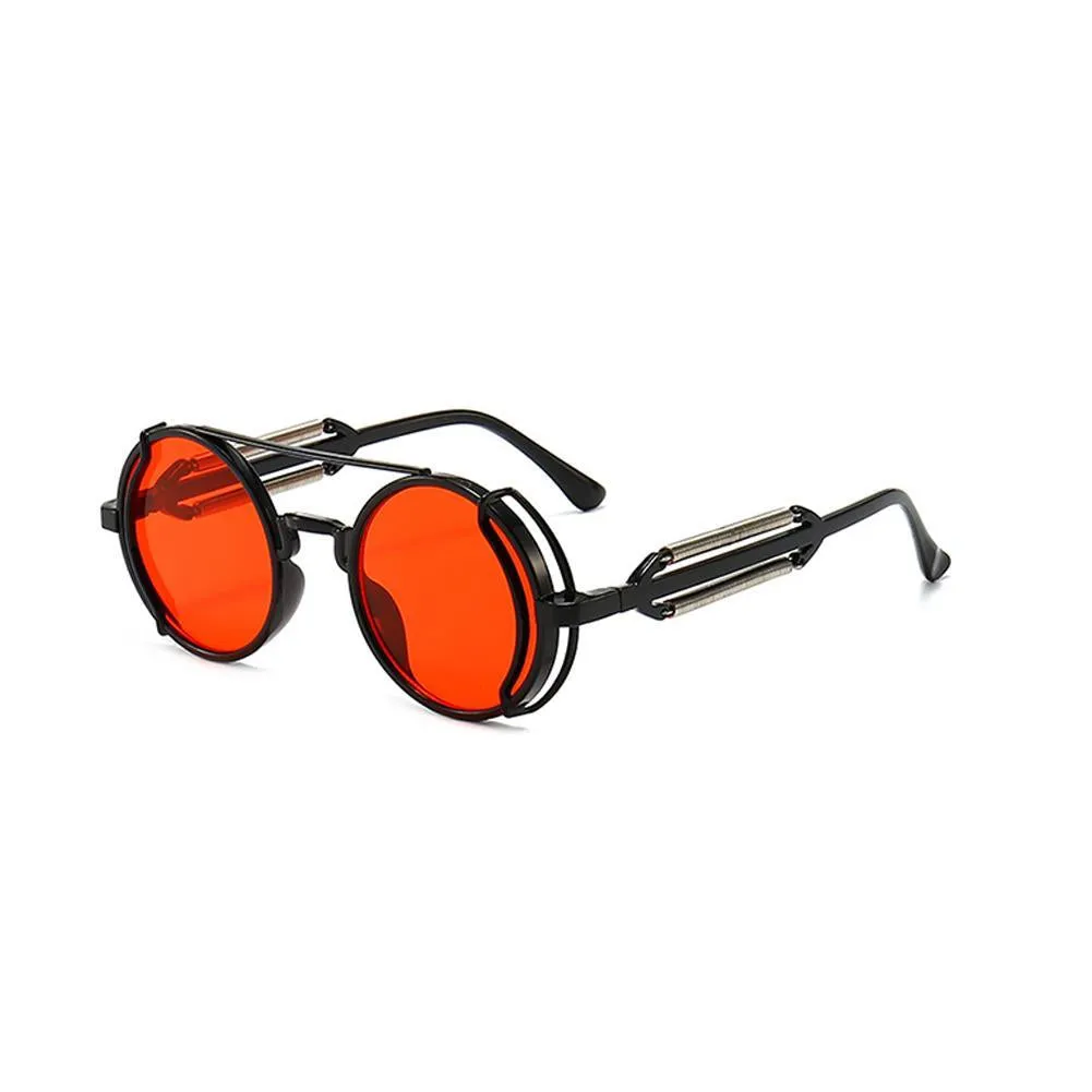 Black/Red Classic Round Steampunk Style Sunglasses