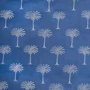 Blue Indigo Print Palm Tree Pure Cotton Fabric For Dress