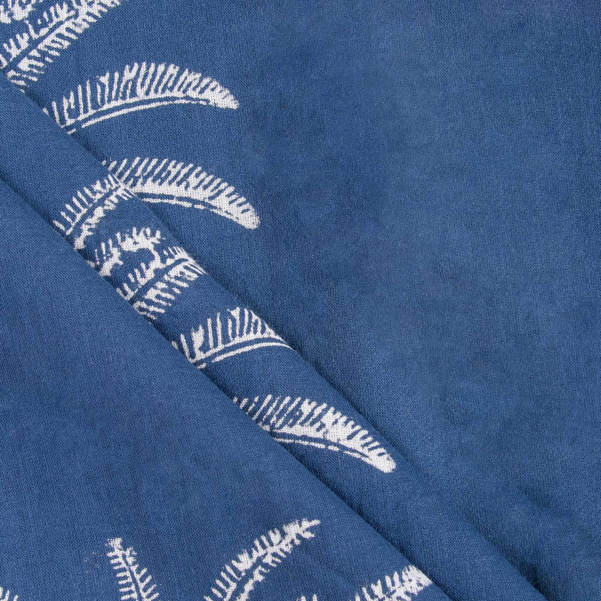 Blue Indigo Print Palm Tree Pure Cotton Fabric For Dress