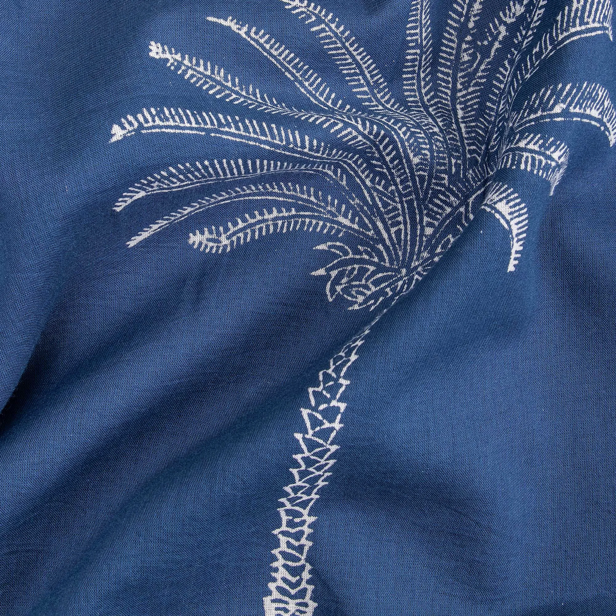 Blue Indigo Print Palm Tree Pure Cotton Fabric For Dress