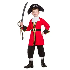 Boys Pirate Captain Hat Buckle Red Jacket Halloween Costume