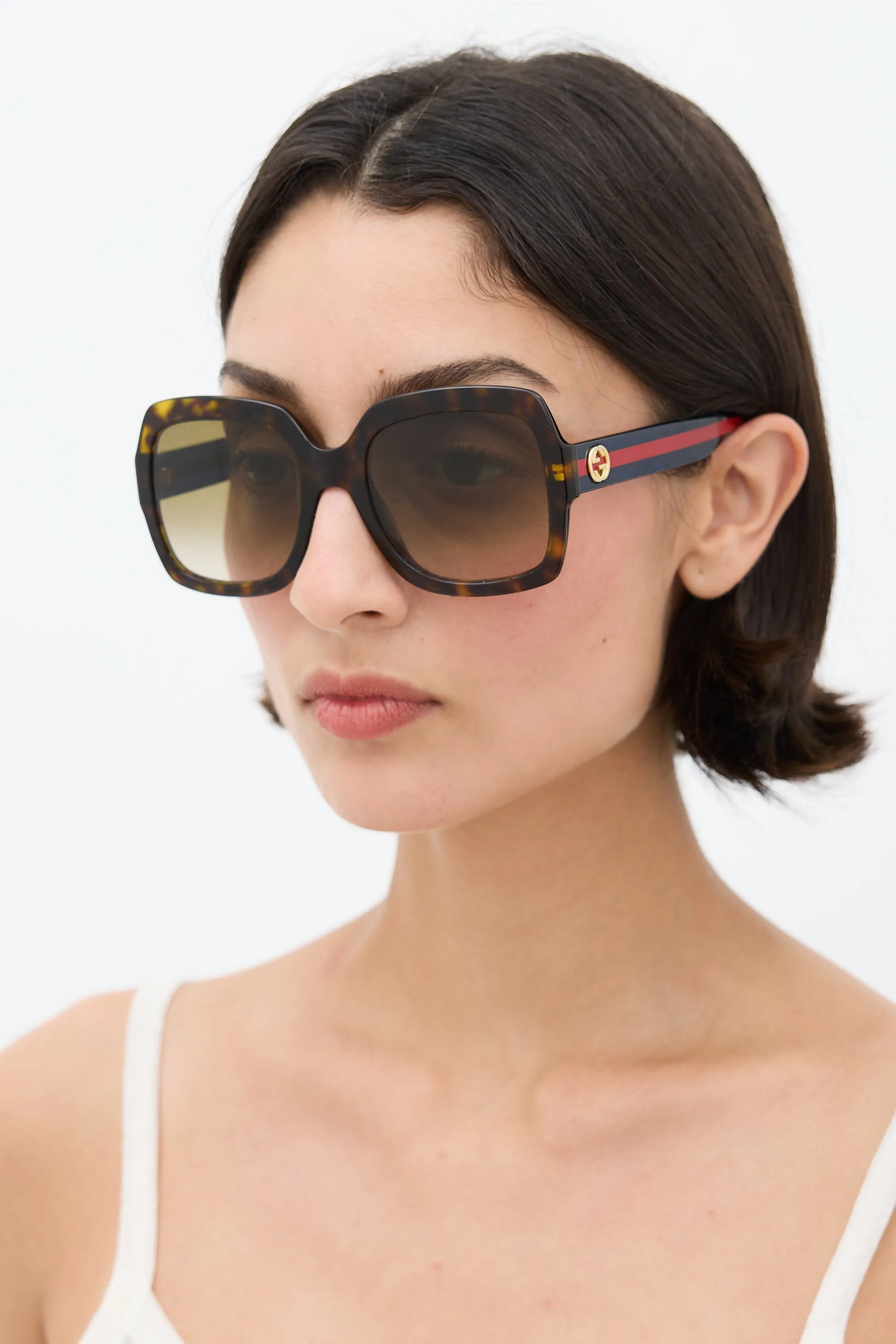 Brown & Multicolour GG0036S Striped Square Sunglasses