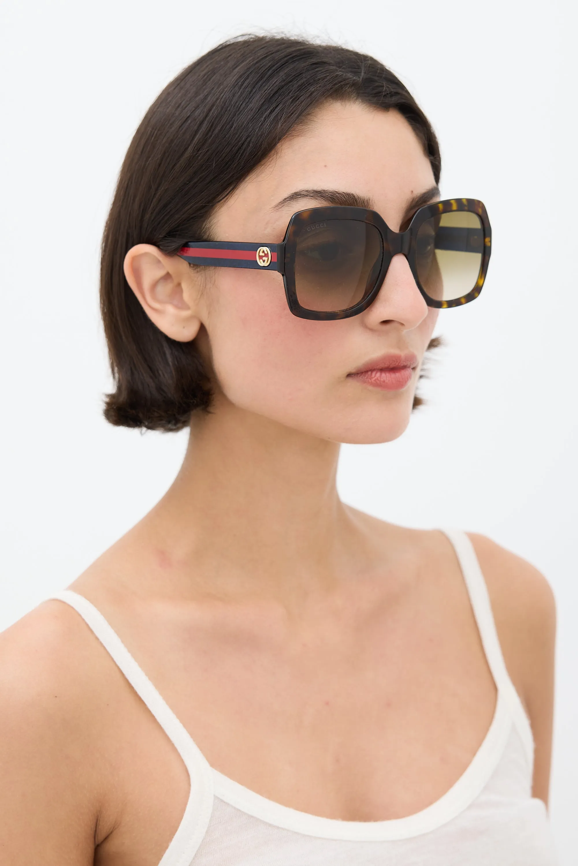 Brown & Multicolour GG0036S Striped Square Sunglasses