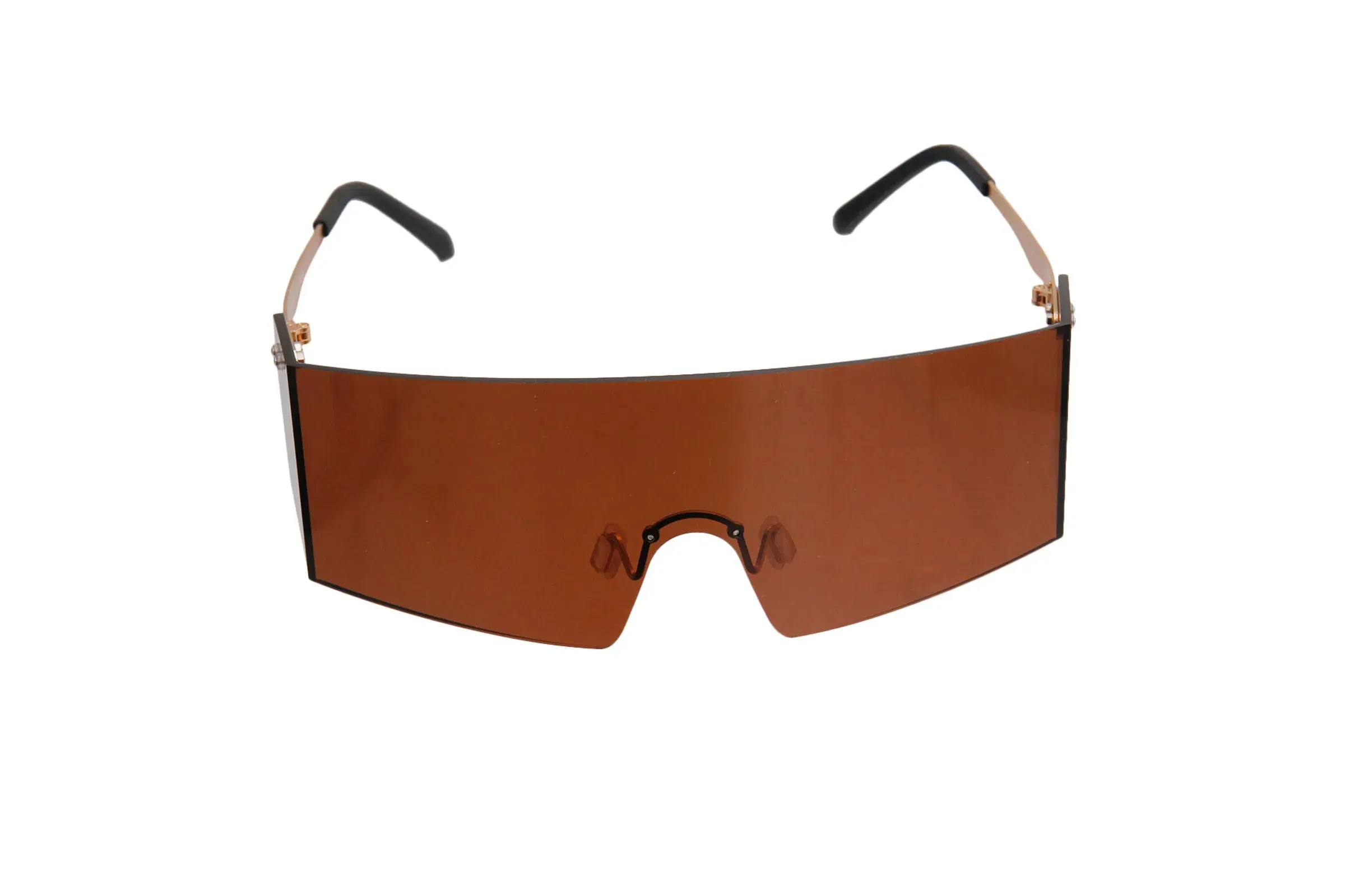 Brown Rimless Square Visor Sunglasses