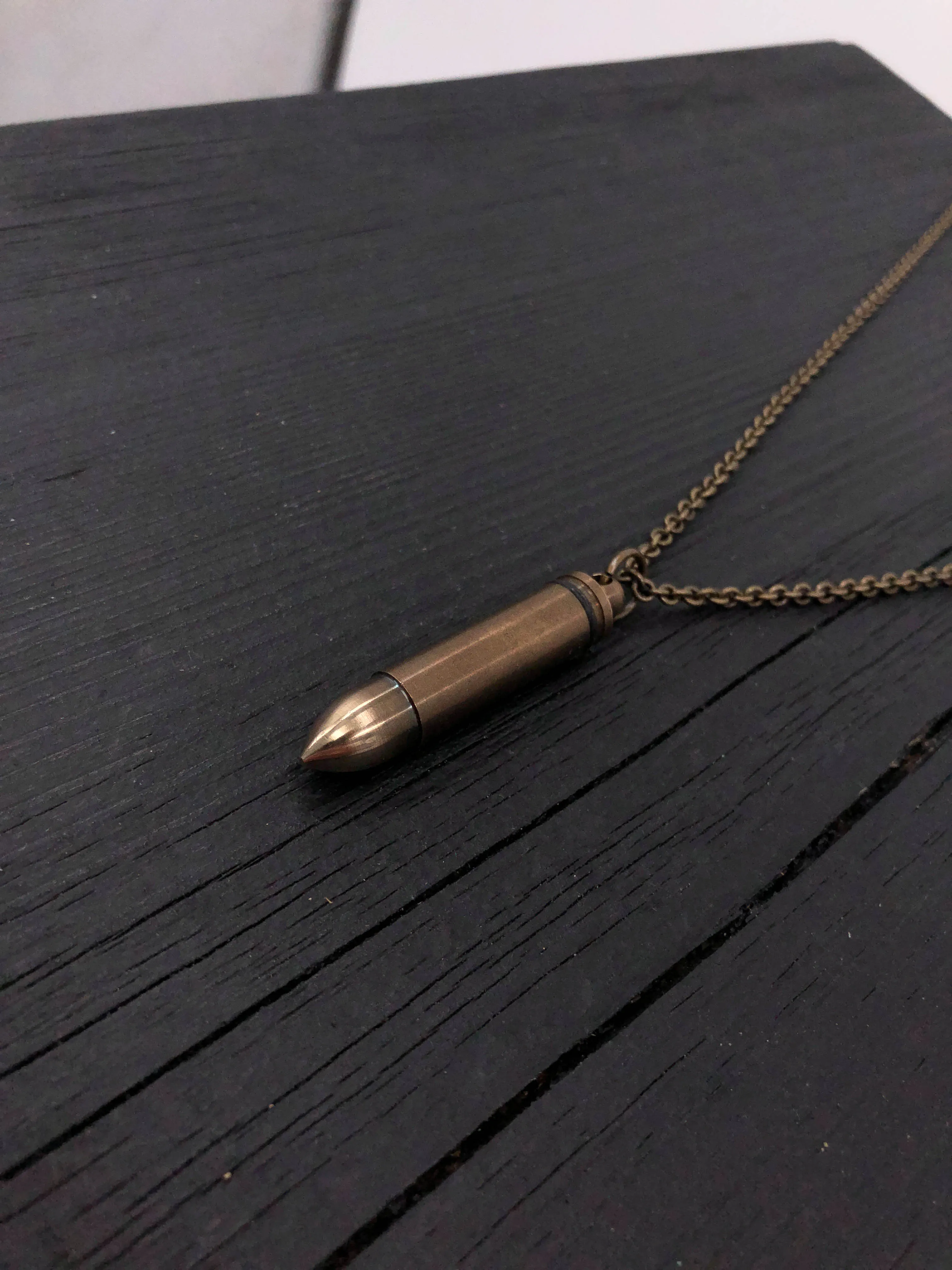 Bullet Canister Necklace in Brass Capsule with Antique Finish Vial Cremation Urn