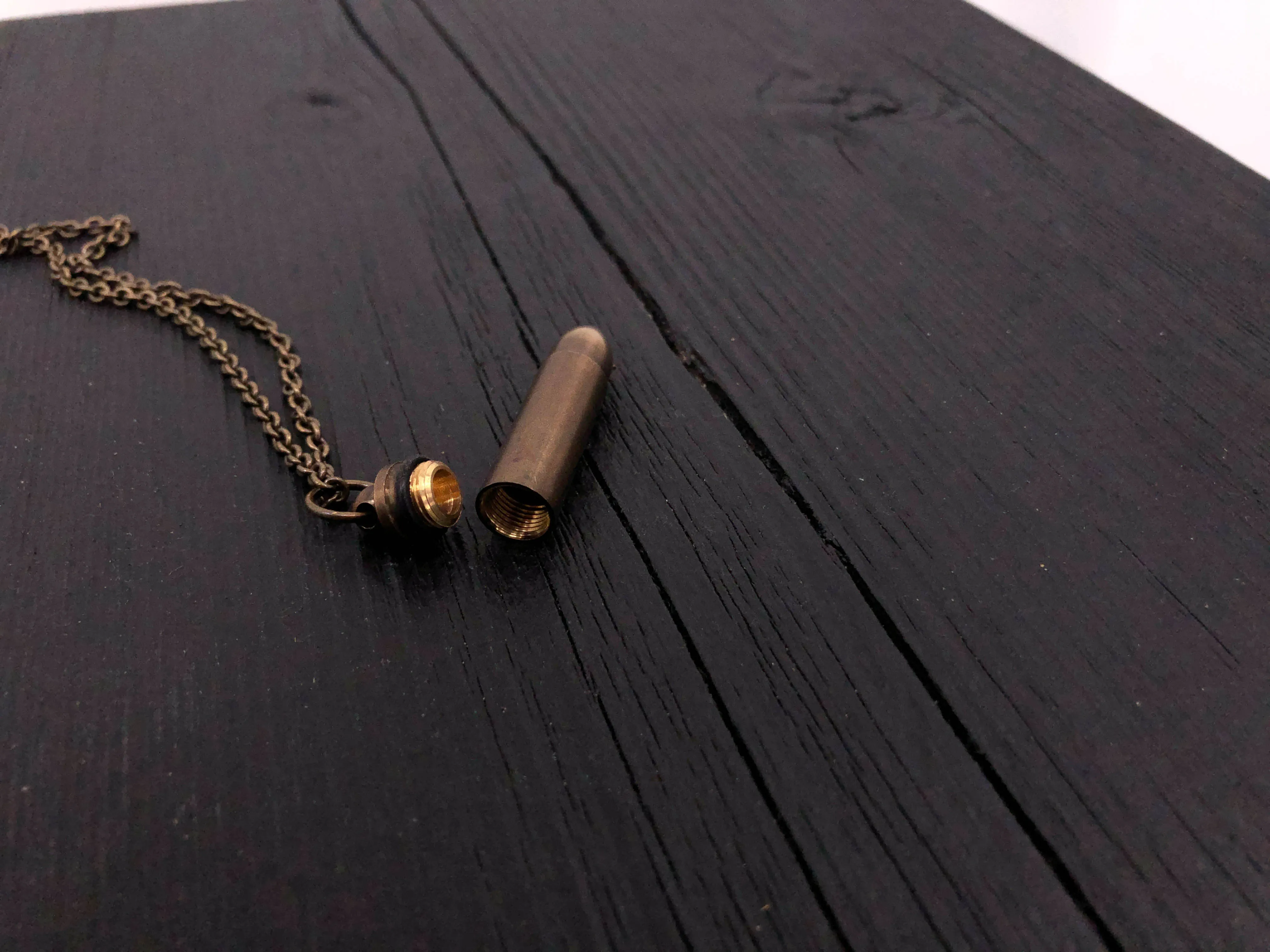 Bullet Canister Necklace in Brass Capsule with Antique Finish Vial Cremation Urn