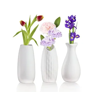 Casa Mondo Small White Vases-Set of 3, 5.2x2.5in, Decorative Ceramic Vases for Home Decor, Modern Farmhouse Flower Vases, Fireplace Mantel, Side Table Decor, Entryway Table Decor, Home Accents