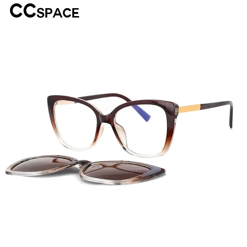 CCspace Unisex Full Rim Square Cat Eye Tr 90 Titanium Eyeglasses Clip On Sunglasses 53547