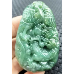 Certified Green Natural Type A Jade Jadeite Carved Dragon Phoenix Pendant