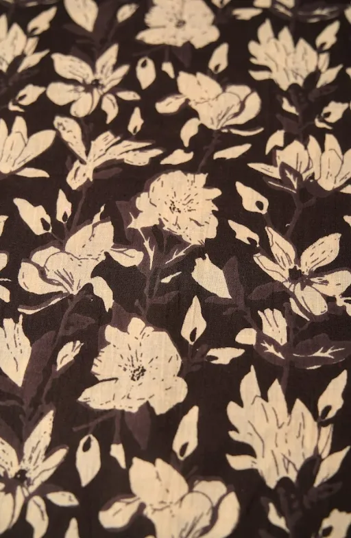 Charcoal Floral Pattern Printed Summer Pure Cotton Fabric