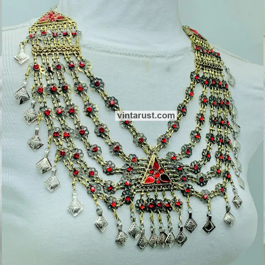 Charming Vintage Red Glass Stones Bib Necklace