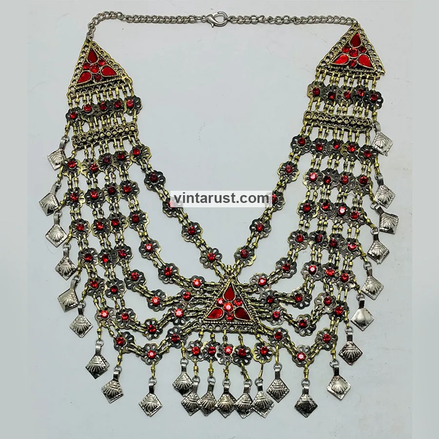 Charming Vintage Red Glass Stones Bib Necklace