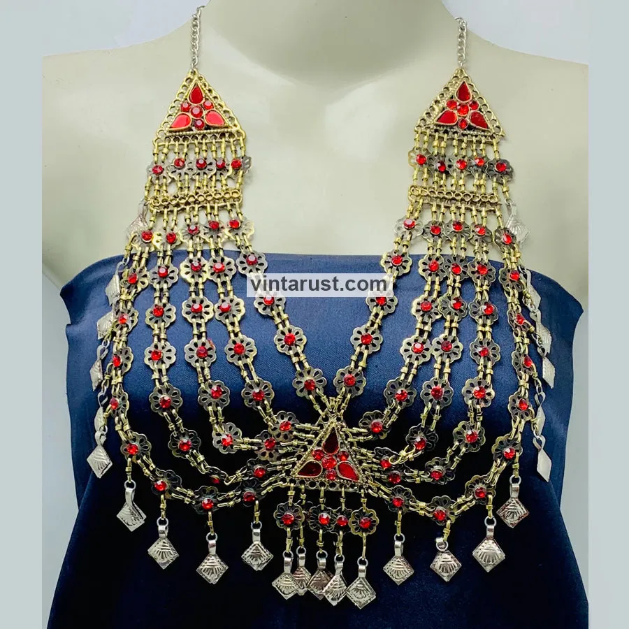 Charming Vintage Red Glass Stones Bib Necklace