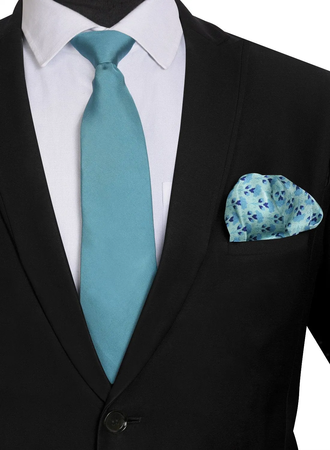 Chokore Light Blue color Plain Silk Tie & Light blue pure silk pocket square set