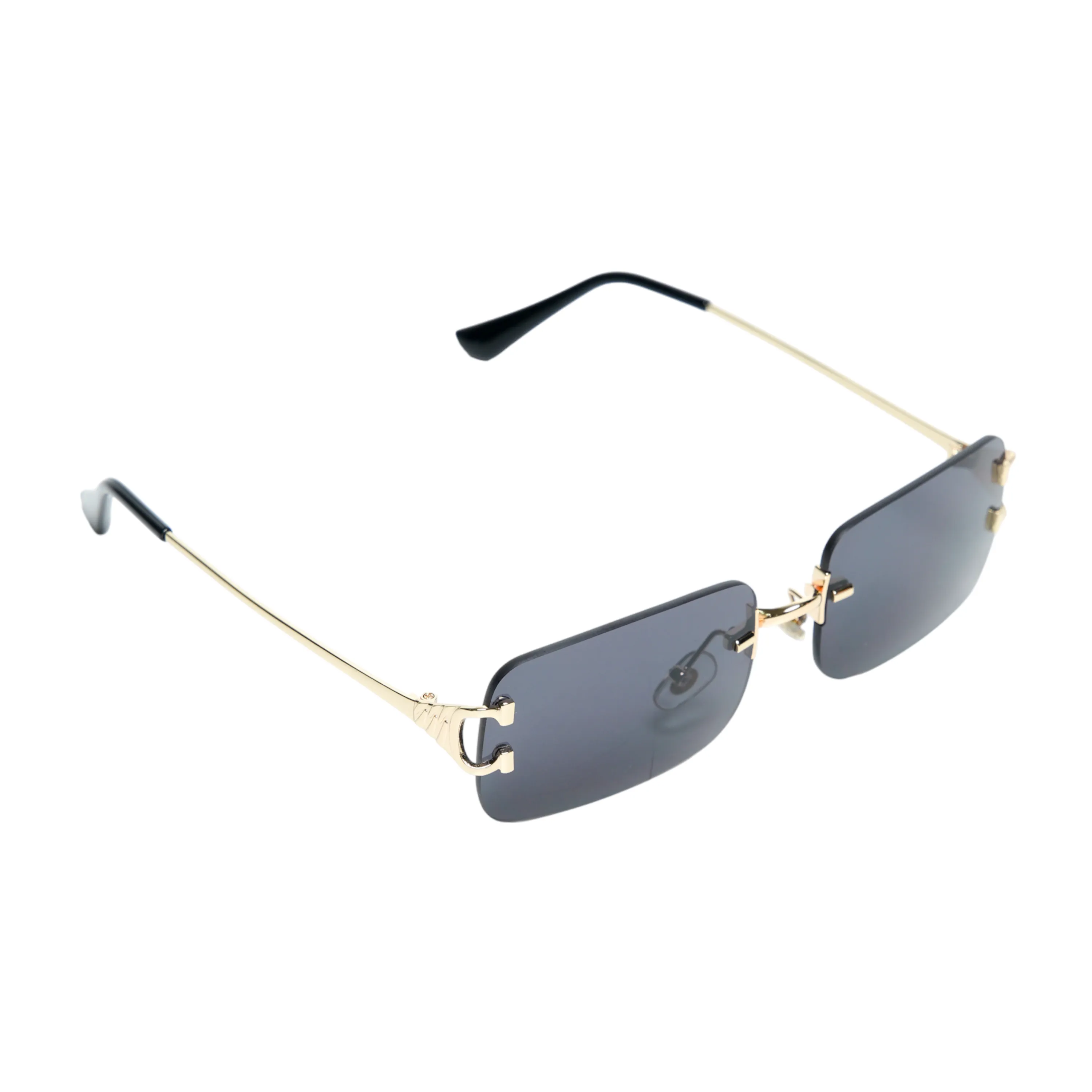 Chokore Rimless Rectangular Sunglasses with Metal Temple (Gray)