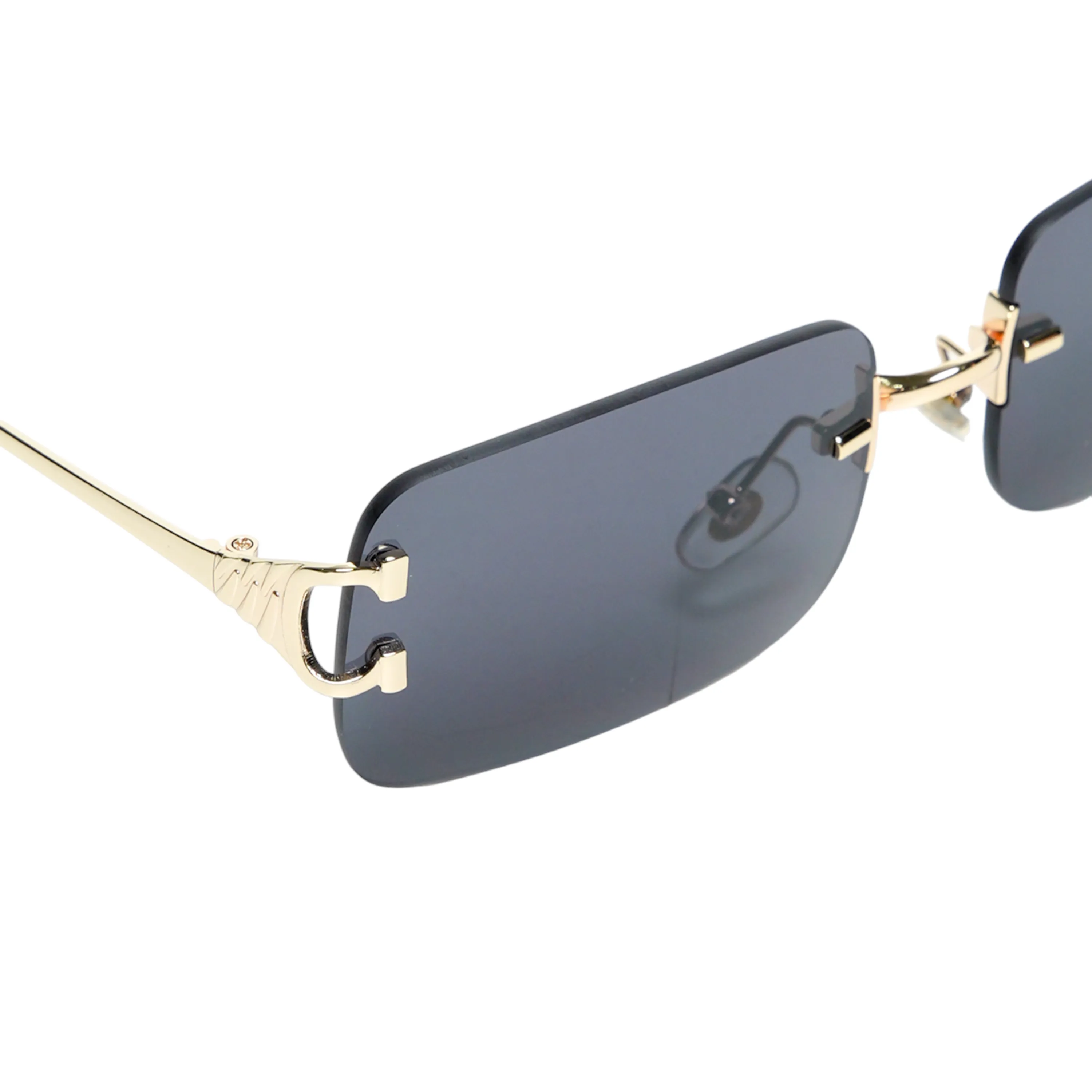 Chokore Rimless Rectangular Sunglasses with Metal Temple (Gray)