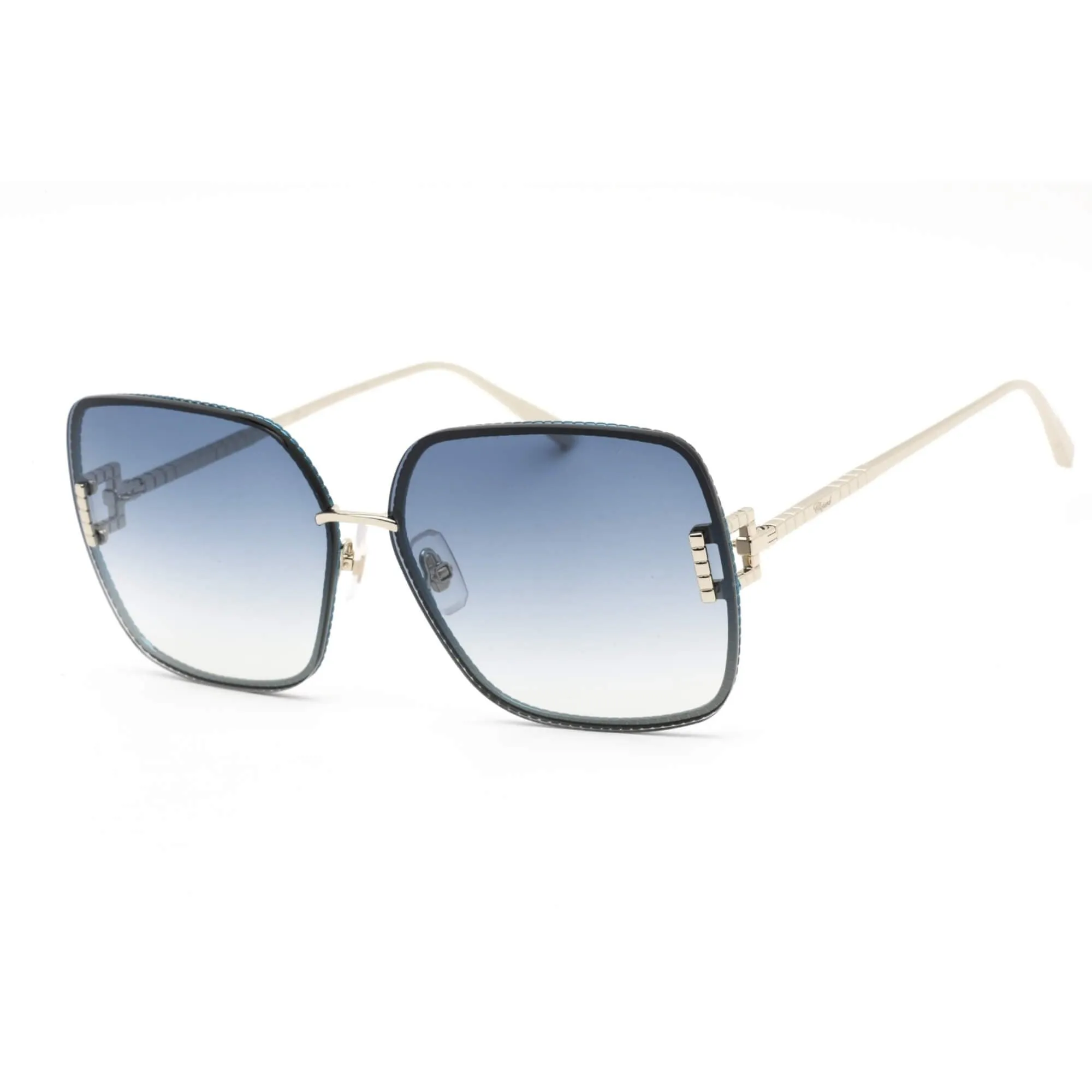 Chopard Women's Sunglasses - Light Gold/Black/Blue Butterfly Shaped Frame SCHF72M SNAZ