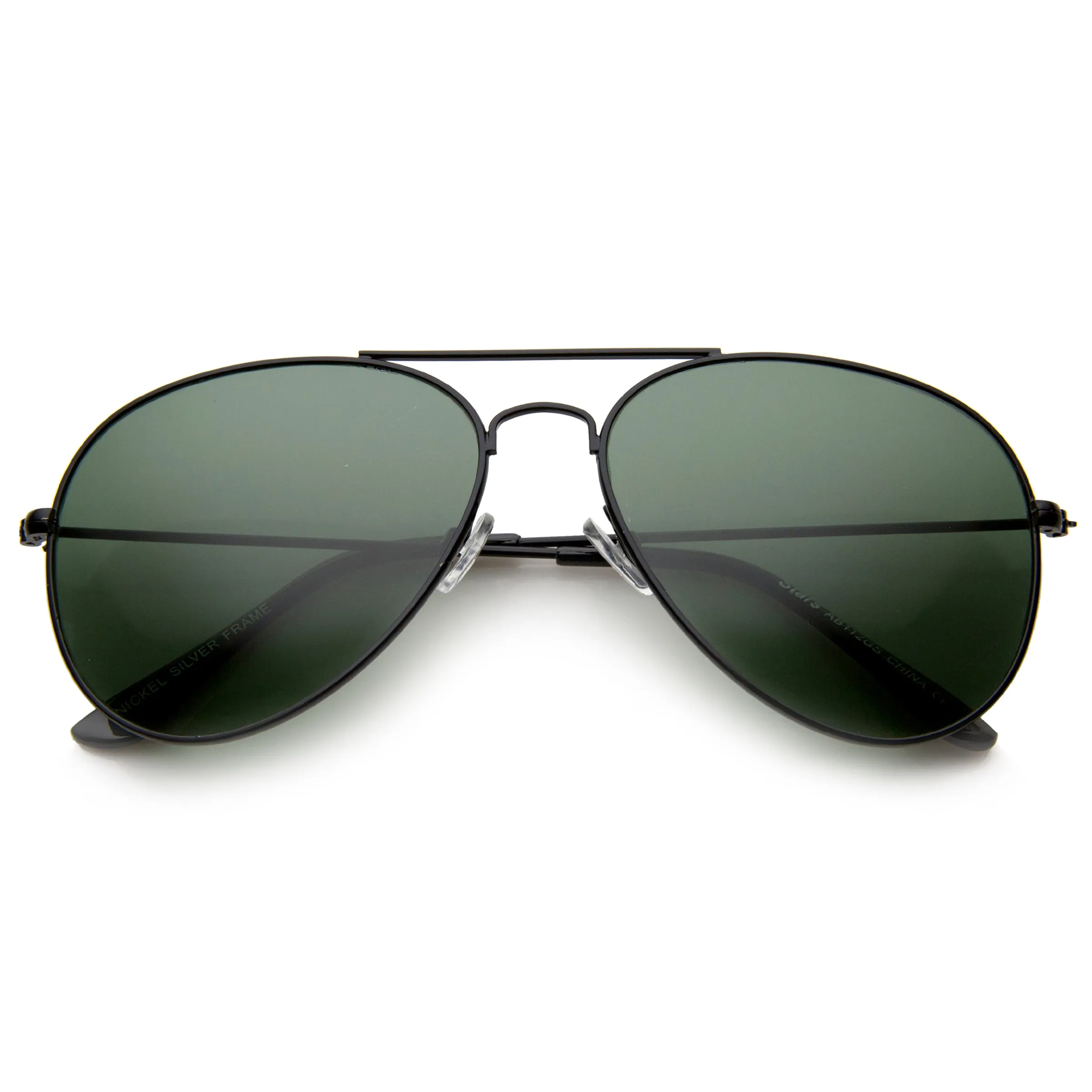 Classic Crossbar Full Metal Frame Green Lens Aviator Sunglasses A293