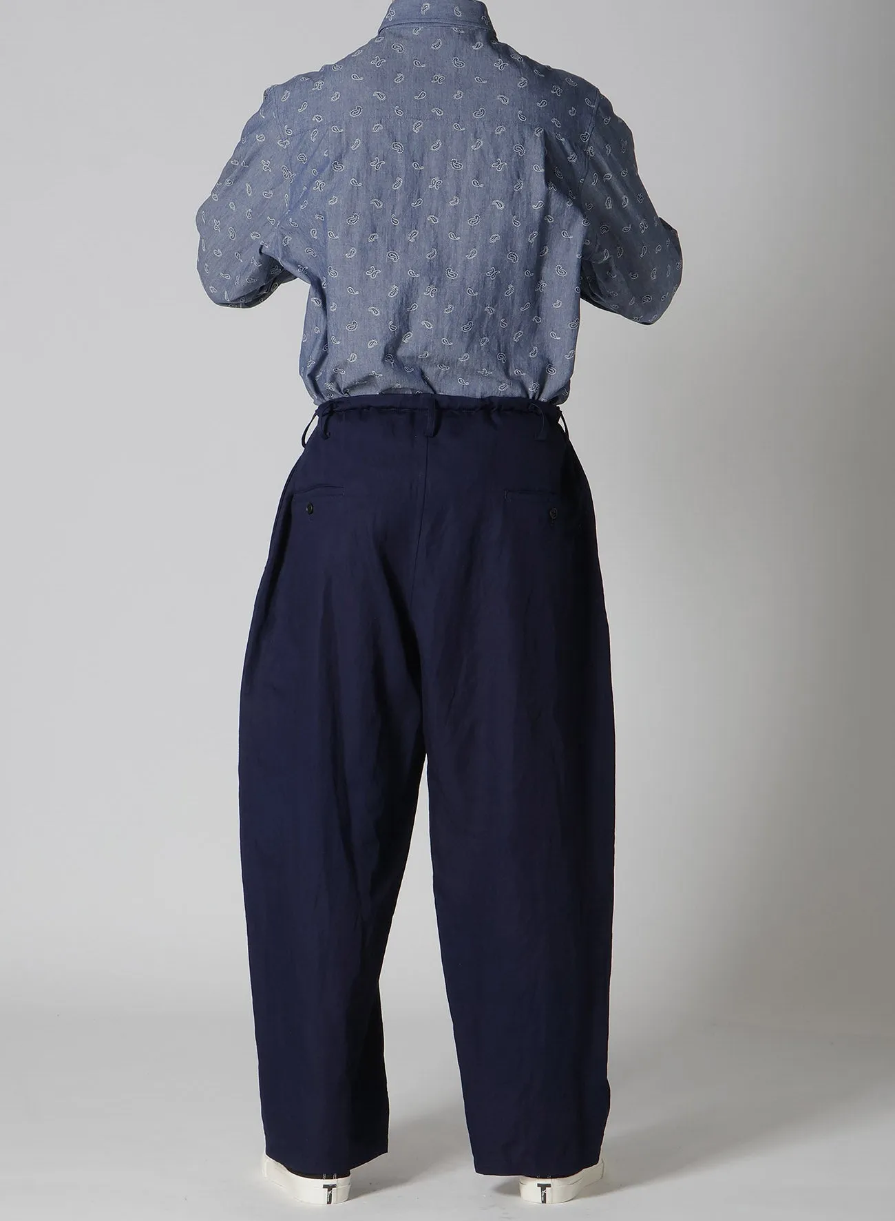 COTTON FLAX DENIM STRING PANTS