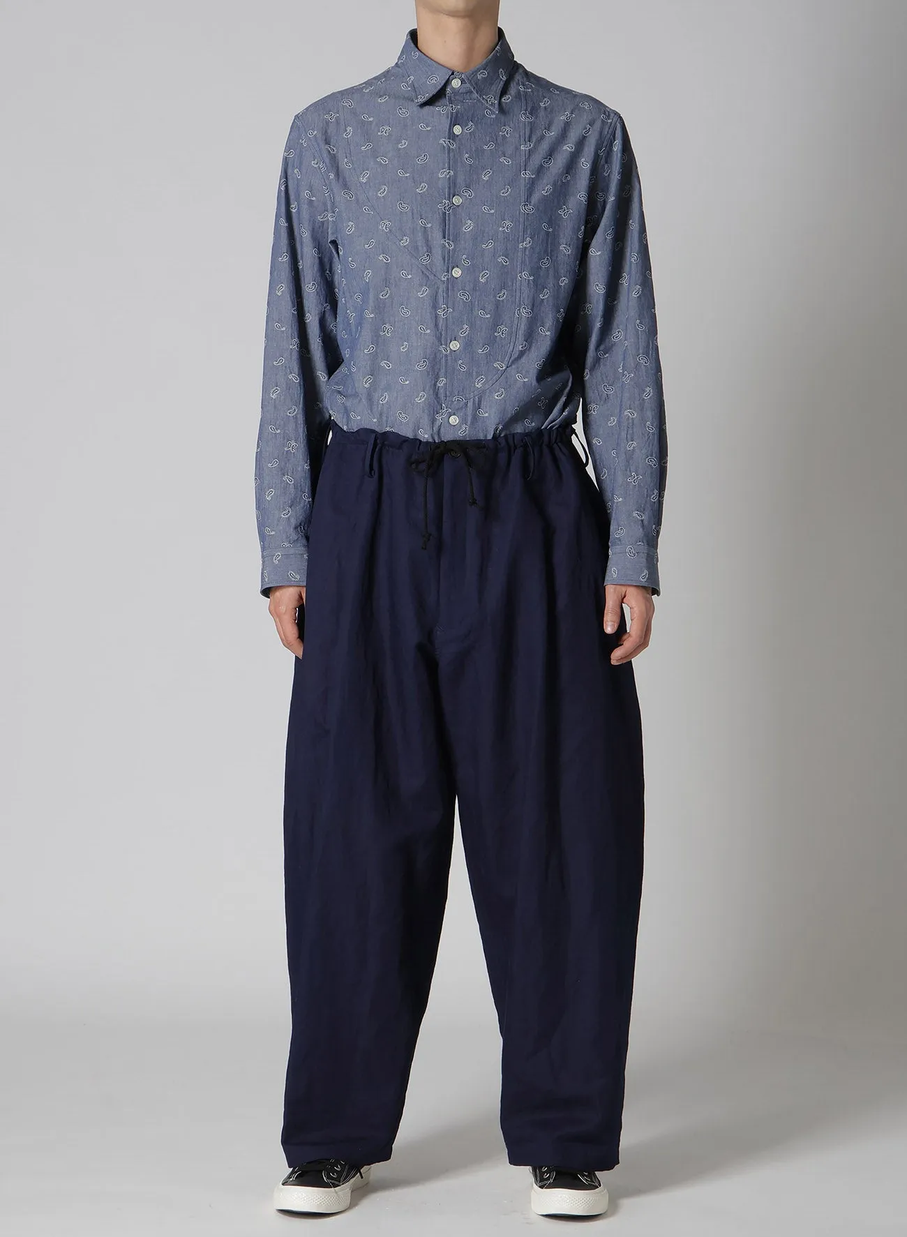 COTTON FLAX DENIM STRING PANTS