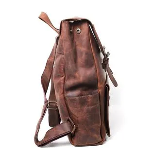 Dark brown leather backpack