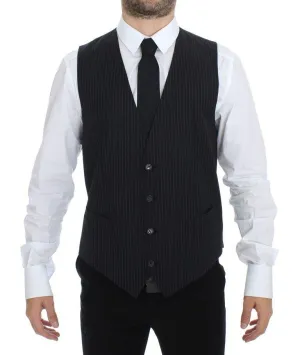 Dolce & Gabbana Elegant Gray Striped Dress Vest