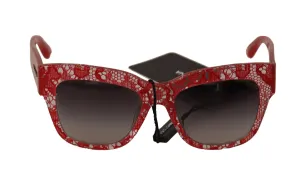 Dolce & Gabbana Red Lace Acetate Rectangle Shades Sunglasses