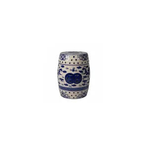 Double Medallion Dragon Embellished Ceramic Garden Stool - Blue and White