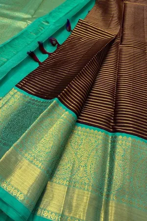 Elegant Brown Kanjeevaram Handloom Pure Silk Saree