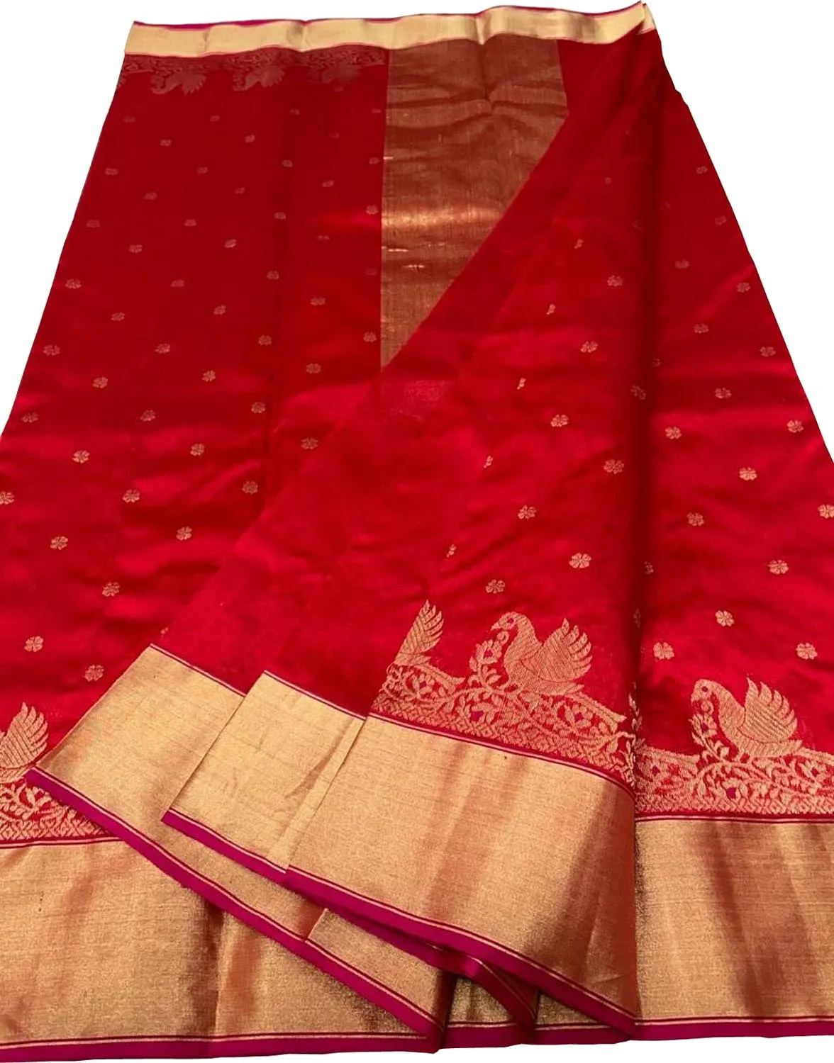 Elegant Red Chanderi Handloom Pure Silk Saree: Timeless Beauty