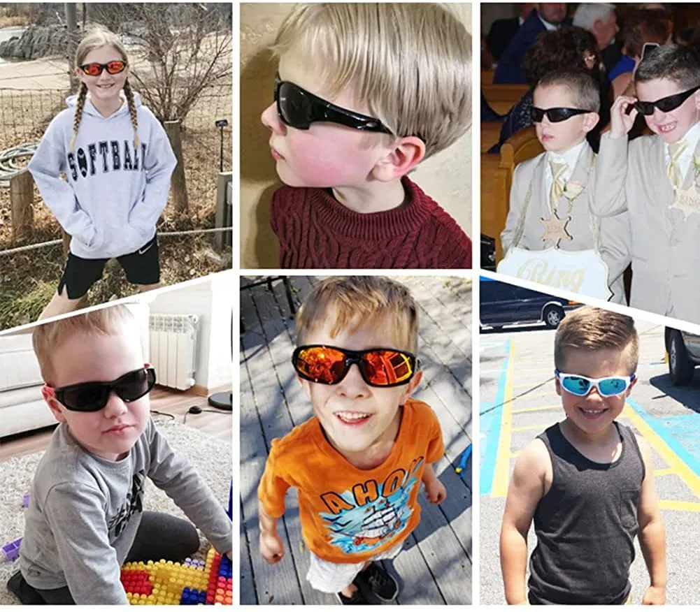 ELEGANTE Unbreakable and Flexible Kids Polarized Sports Sunglasses for Boys Age 3-10, 100% UV Protection (C1 - Black)